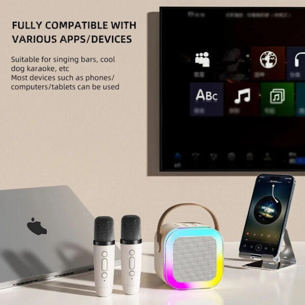 Karaoke Machine Portable Bluetooth Speaker RGB Lights (Dual Wireless Mic) - Image 2