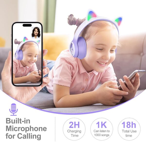 Cat Bluetooth Headphones for Girls, Kids - Image 2