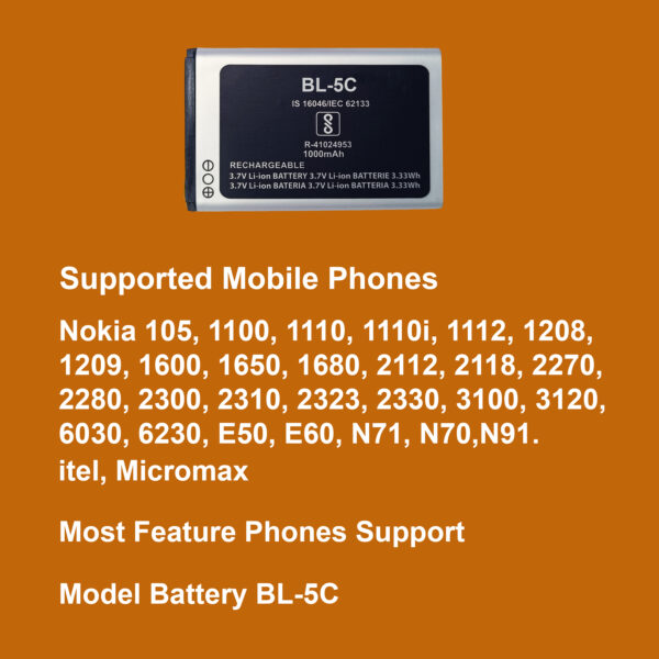 Original 1000 mAh BL-5C Mobile Battery - Image 3