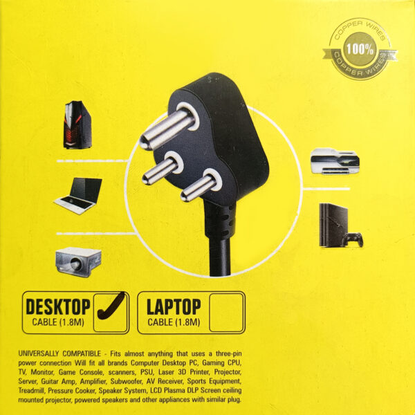 Computer Power Cable Cord for Desktops PC and Printers/Monitor SMPS (1.8M) - Image 3